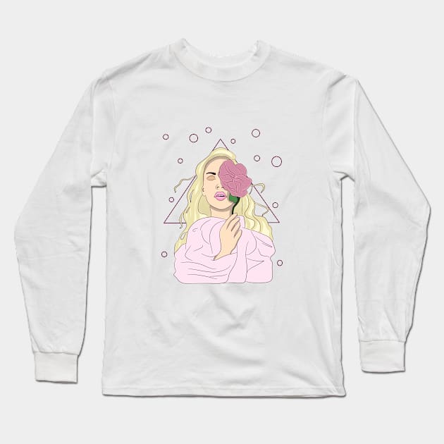 Woman with flower Long Sleeve T-Shirt by uveyiknur